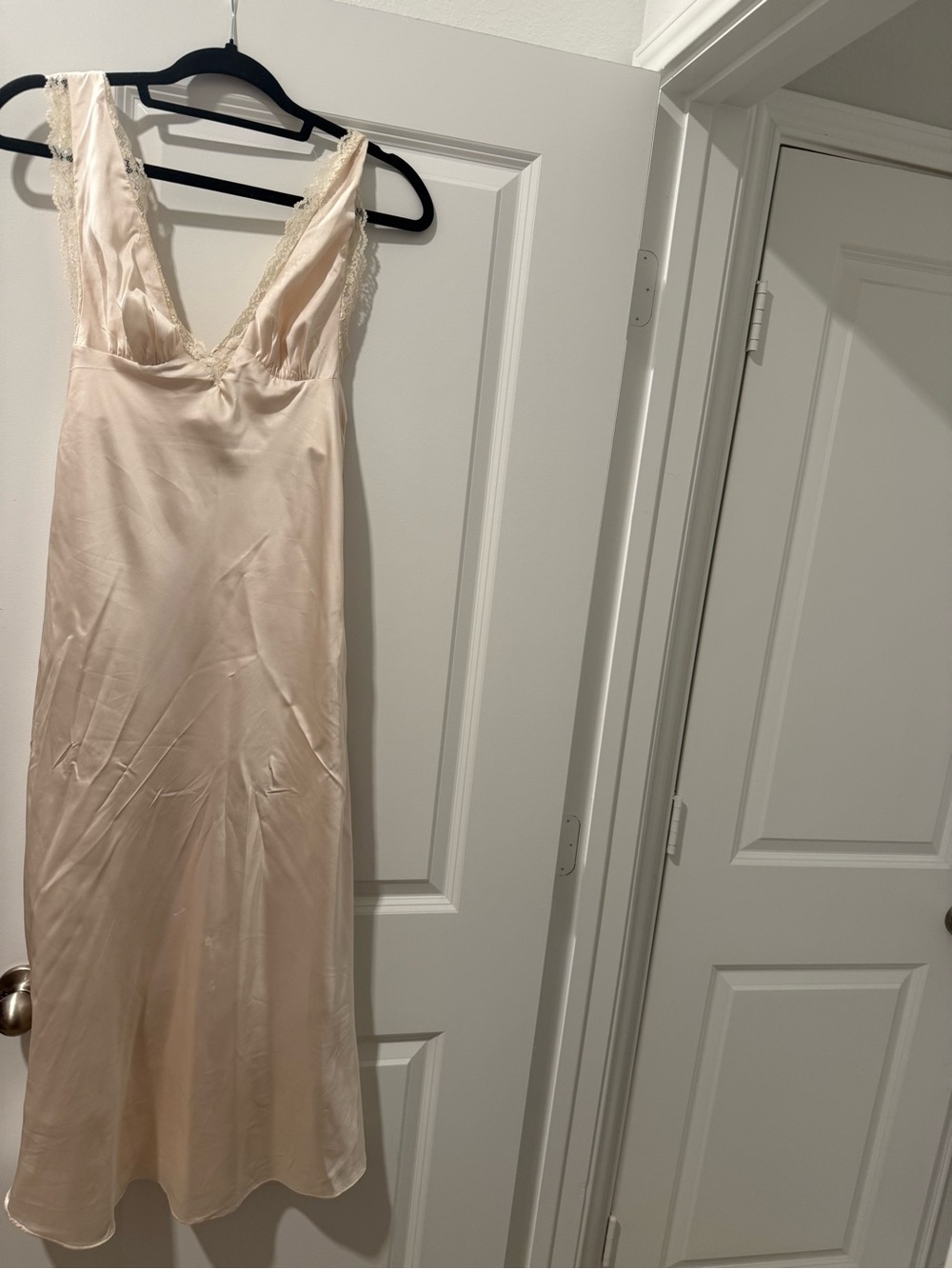 Silk-Look Lace Trim Slip Dress - Cream